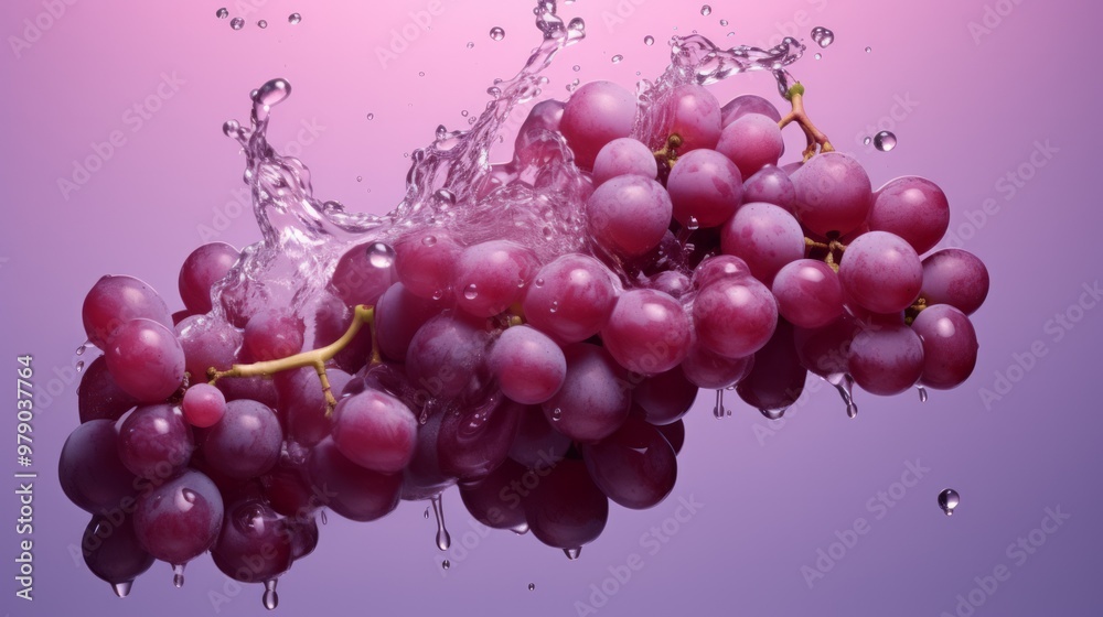 Vine grapes in purple color drown in water on dark background. Neural network ai generated art Vine grapes in purple color drown in water on dark background. Neural network ai generated art
