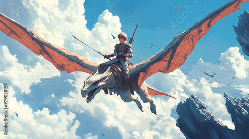 Wallpaper Mural anime man riding dragon in the sky Torontodigital.ca