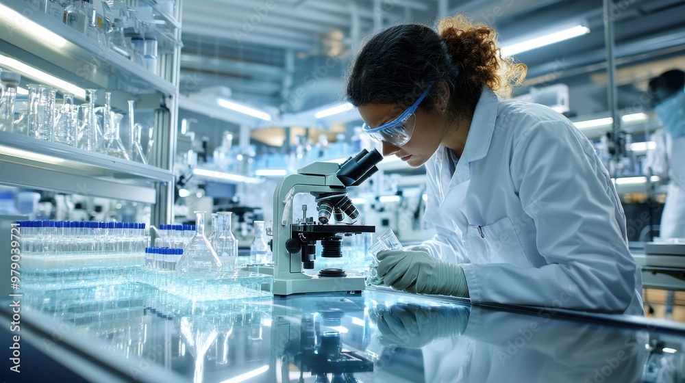 Advanced Quality Control in Modern Laboratory Setting - Technician Examining Product Samples Under Microscope Advanced Quality Control in Modern Laboratory Setting - Technician Examining Product Samples Under Microscope