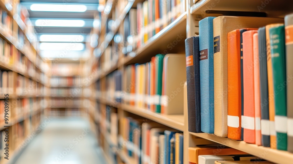 Bookshelf with Colorful Books in a Library Bookshelf with Colorful Books in a Library