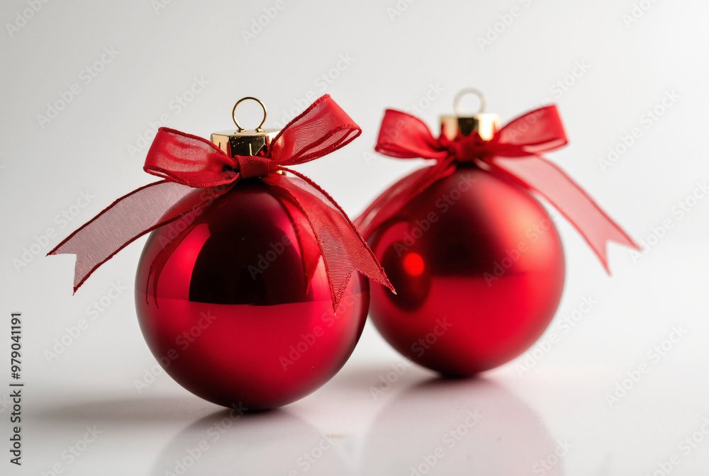 Elegant Red Christmas Baubles with Ribbon Bows: Festive Decor for Holiday Marketing and Seasonal Promotions Elegant Red Christmas Baubles with Ribbon Bows: Festive Decor for Holiday Marketing and Seasonal Promotions