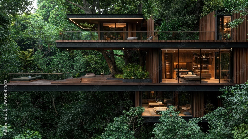 Modern Treehouse with Balcony and Jungle Views Modern Treehouse with Balcony and Jungle Views