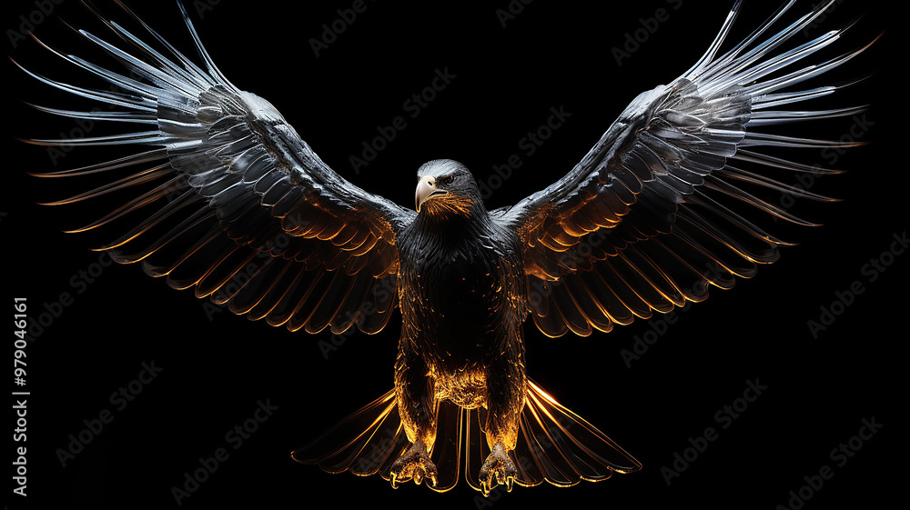 Naklejka premium eagle, large bird of prey on a black background, art, fantasy, unusual bright predator