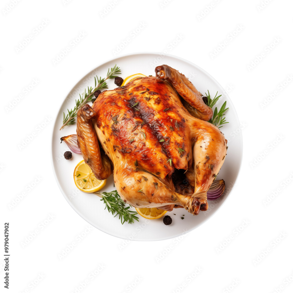 With a rosemary garnish, roasted chicken is served on a white platter. Ideal for restaurant marketing, culinary websites, cookery publications, and food blogs. Generative AI With a rosemary garnish, roasted chicken is served on a white platter. Ideal for restaurant marketing, culinary websites, cookery publications, and food blogs. Generative AI