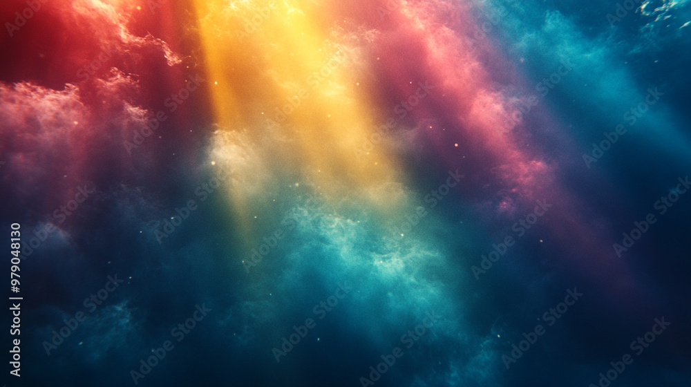 Mesmerizing underwater scene with vibrant light rays piercing through the water, creating a colorful and serene atmosphere. Mesmerizing underwater scene with vibrant light rays piercing through the water, creating a colorful and serene atmosphere.