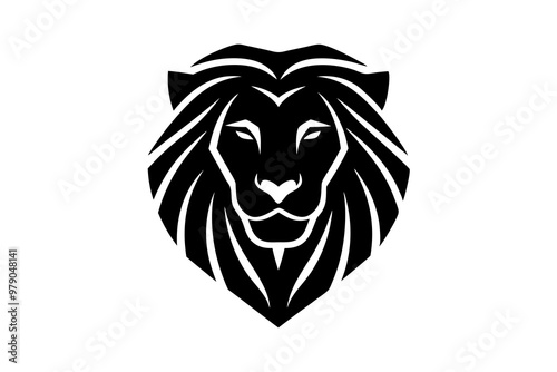 IMPLE linocut logo lion head salvage, open mouth, plaster color and hard black lines, .silhouette black color vector art illustration