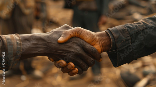 Hand shaking between two people black and white color skin 