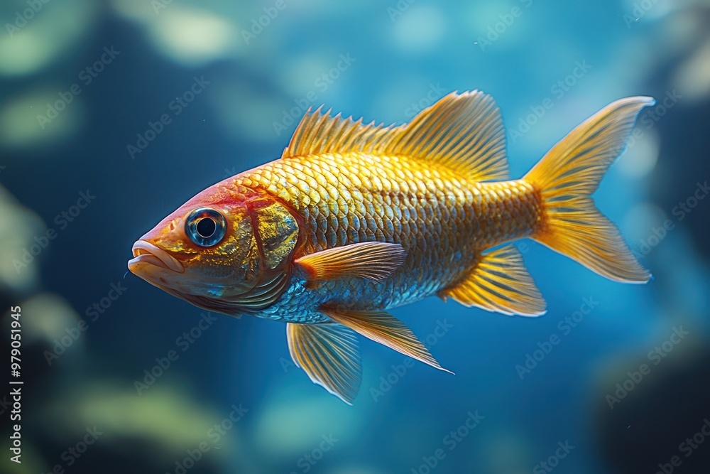 Golden Fish Swimming in an Aquarium Golden Fish Swimming in an Aquarium