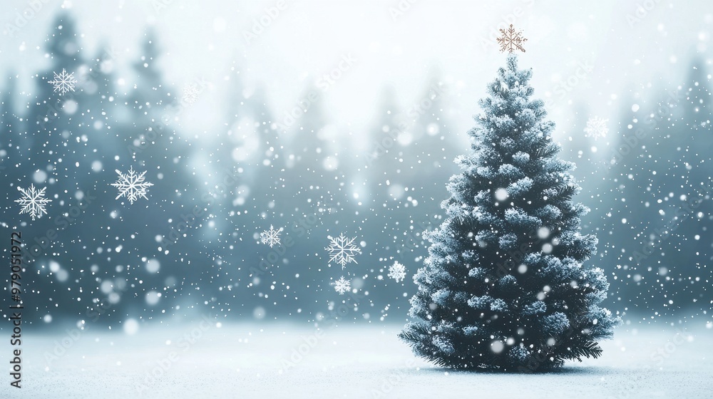 Snowy Christmas Tree in Winter Wonderland Snowy Christmas Tree in Winter Wonderland