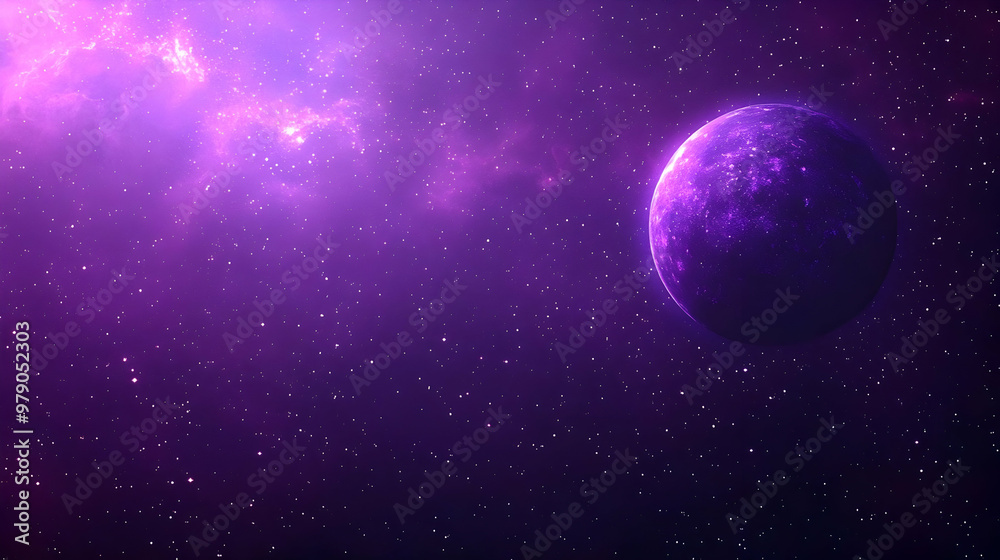 Obraz premium A Purple Planet Glowing in a Starry Night Sky, Digital Artwork