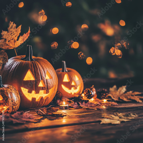 pumpkin and dark background with copy space photo