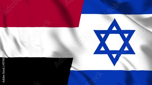 Yemen and Israel Flag waving in loop and seamless animation