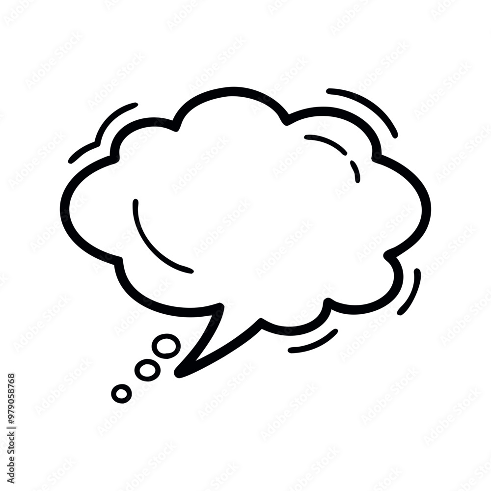 Cloud-shaped thought bubble with motion lines, black outline on white background with copy space
Cloud-shaped thought bubble with motion lines, black outline on white background with copy space