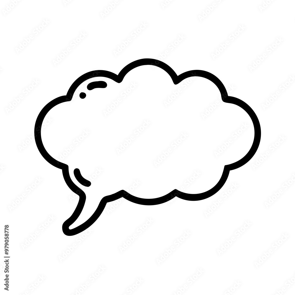 Cloud-shaped speech bubble with small accents, black outline on white background with copy space
Cloud-shaped speech bubble with small accents, black outline on white background with copy space