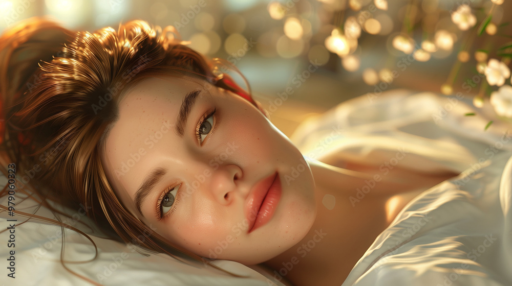 Healthy young woman lying and having face and head massage at spa over abstract festive bokeh lights on background. Massage, wellness, beauty and relaxation concept Healthy young woman lying and having face and head massage at spa over abstract festive bokeh lights on background. Massage, wellness, beauty and relaxation concept