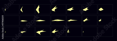 2d animate gun flash FX animation.  Cartoon muzzle flash fire animation sprites sheet frame.