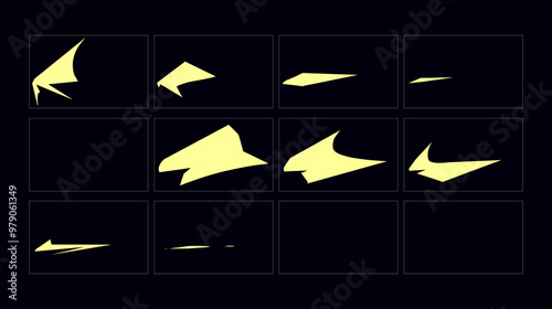 2d animate gun flash FX animation.  Cartoon muzzle flash fire animation sprites sheet frame.