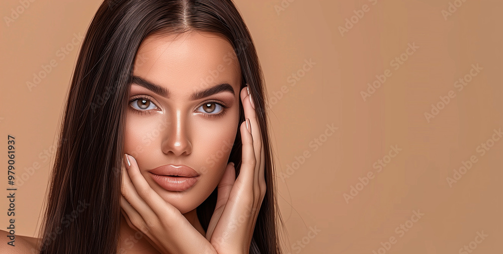 Face of woman beauty model with clean healthy fresh skin. Skin care, cosmetic and facial treatment concept