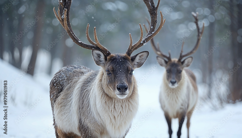 Deer on winter snow background. Santa's deer. Winter and forest animals Deer on winter snow background. Santa's deer. Winter and forest animals