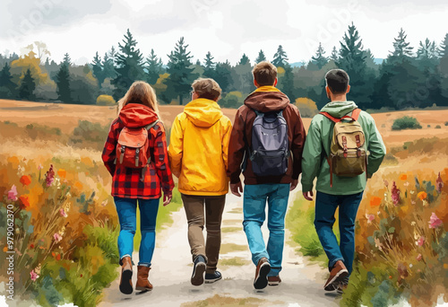 International Friendship Day concept, friends forever poster. bonding's, group, hangout  vector illustration