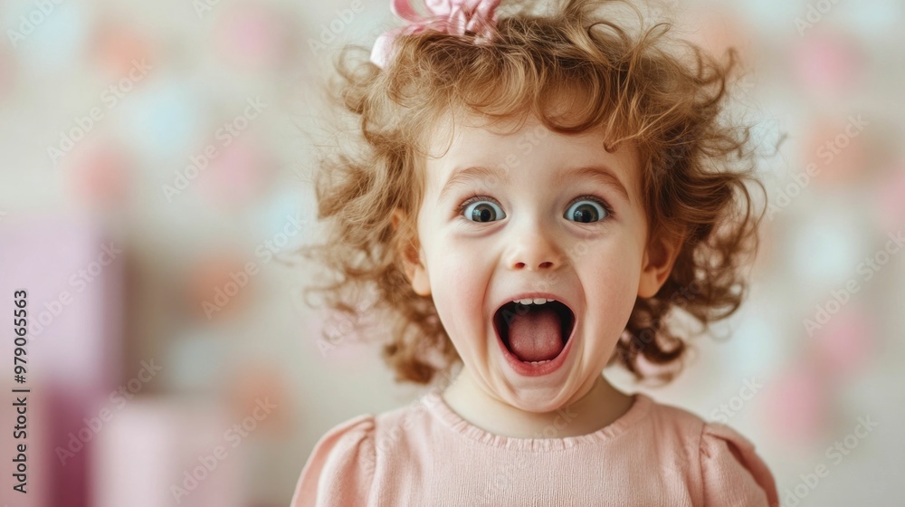 Closeup of a young child s face filled with pure joy and after being surprised with a new toy expressing deep emotions of delight and enthusiasm Closeup of a young child s face filled with pure joy and after being surprised with a new toy expressing deep emotions of delight and enthusiasm
