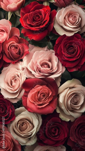 A bouquet of pink and red roses photo