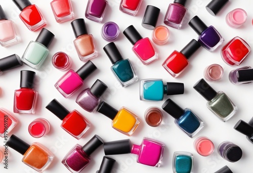 Colorful Nail Polish Collection on a White Background