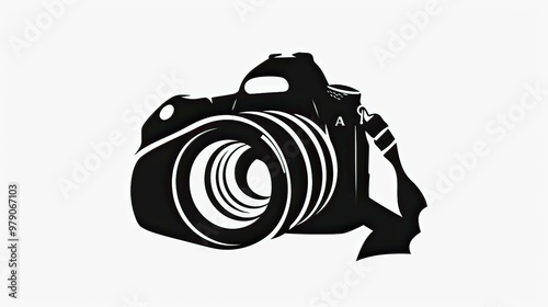Camera logo with a stylized camera lens and silhouette of a head