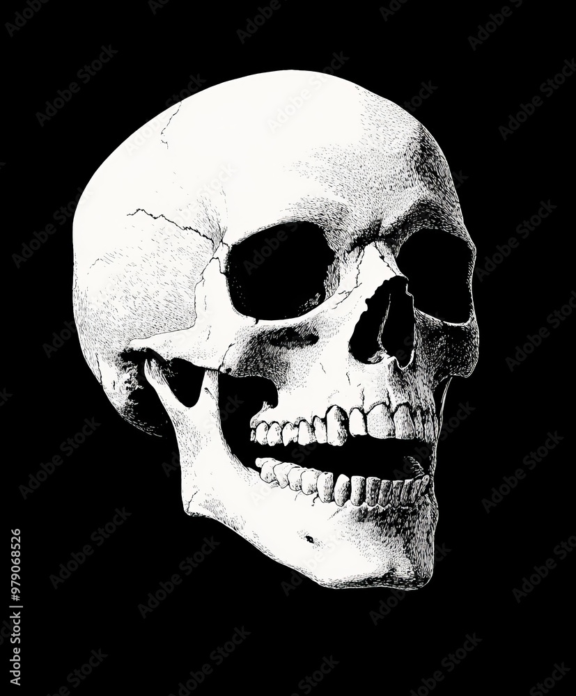 Obraz premium A scary skull is isolated on a black background, a horror wallpaper