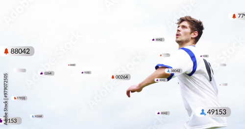 Foto Image of digital data processing over caucasian football player on field