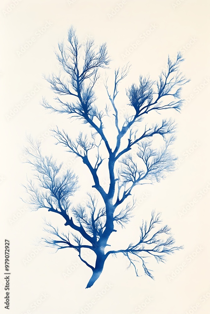 A single blue seaweed branch, isolated on a white background. A single blue seaweed branch, isolated on a white background.