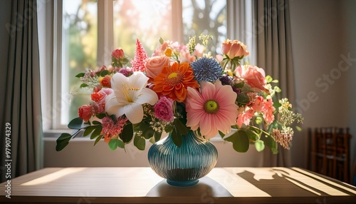 beautiful vase filled with colorful flowers arranged elegantly on a table