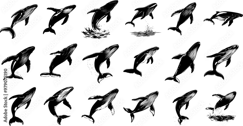 whale silhouette illustration set whale silhouette illustration set