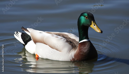 Duck Swimming with Ripples on a Still Pond