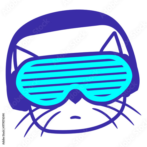 Cat Pet Kitten Animal Funny Cute Face Ears Listening Headphone Sunglasses Music Listen Loud Bass Sound DJ Party Night Clubber Raver Disco Club Band Concert Techno Discothek Cool Love Humor Fun Design
