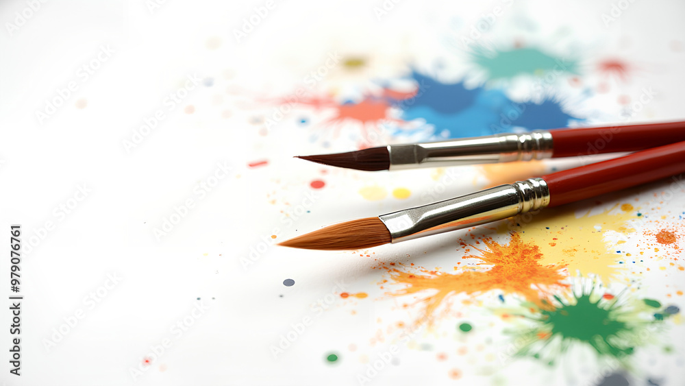 Oil paints and paint brushes with copy space on white background Oil paints and paint brushes with copy space on white background