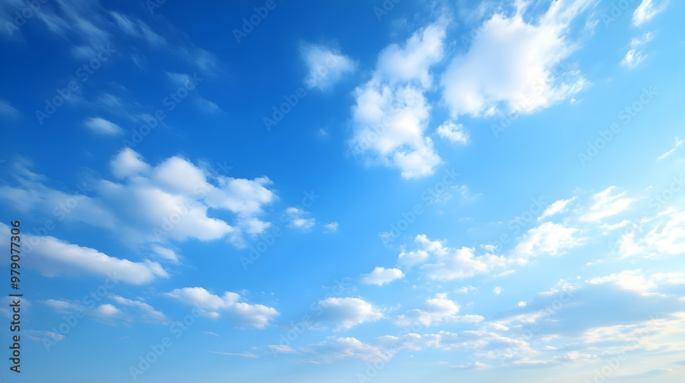 A Clear Blue Sky with White Fluffy Clouds Drifting Across the Horizon, A Peaceful Scene of Nature's Beauty A Clear Blue Sky with White Fluffy Clouds Drifting Across the Horizon, A Peaceful Scene of Nature's Beauty