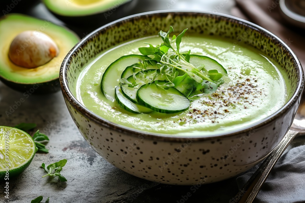 Green Gazpacho with Avocado, Cucumber, and Microgreens Green Gazpacho with Avocado, Cucumber, and Microgreens