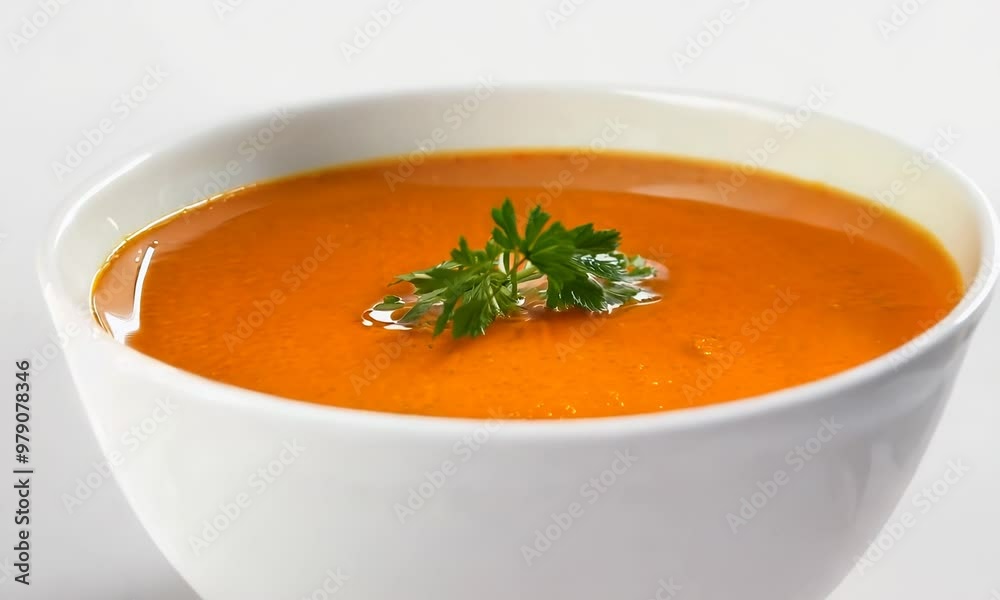 White ceramic bowl with soup on white background, Video White ceramic bowl with soup on white background, Video