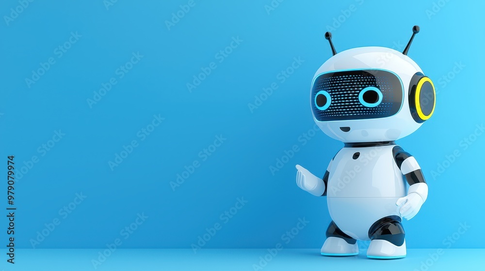 Fototapeta premium Cute Robot Character on Blue Background