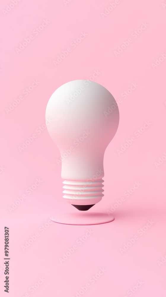 A minimalist light bulb design floating above a pink surface. A minimalist light bulb design floating above a pink surface.