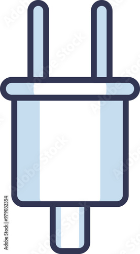 Flat design of a two-prong electrical plug, symbolizing connectivity and power supply.