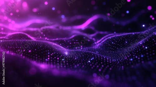 Purple Abstract Shapes and Dotted Matrix with Holographic Highlights on a Dark Background. High-Resolution Digital Design for Futuristic Themes. 