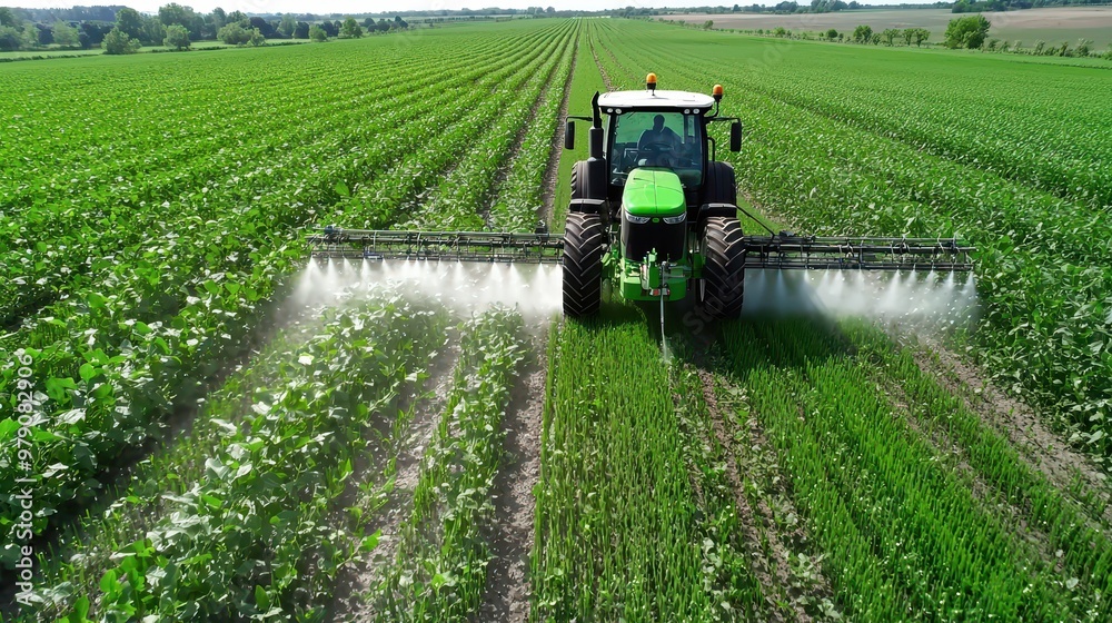 Fototapeta premium Tractor Spraying Crops in Field
