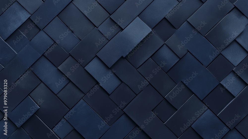 3D render of textured, triangular wall background with tiles in blue patina. The tiles are polished and have a 3D effect. 3D render of textured, triangular wall background with tiles in blue patina. The tiles are polished and have a 3D effect.