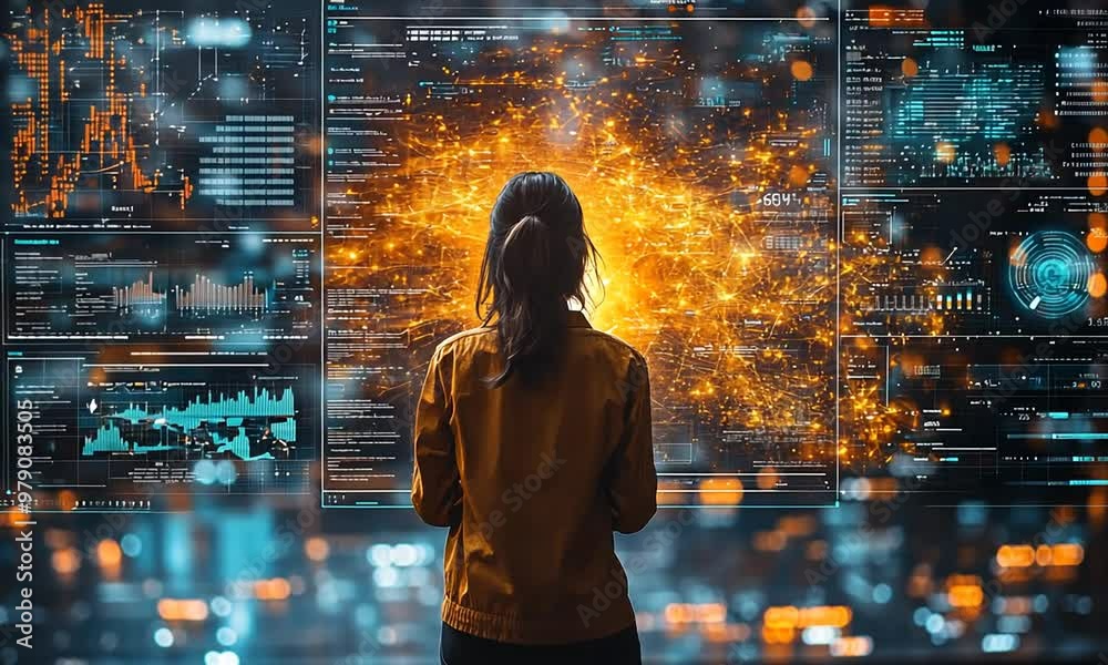 Woman Observing Data Visualization Woman Observing Data Visualization