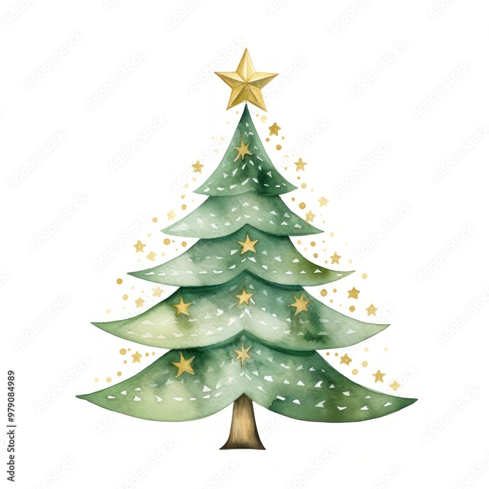 Festive watercolor Christmas tree illustration Festive watercolor Christmas tree illustration