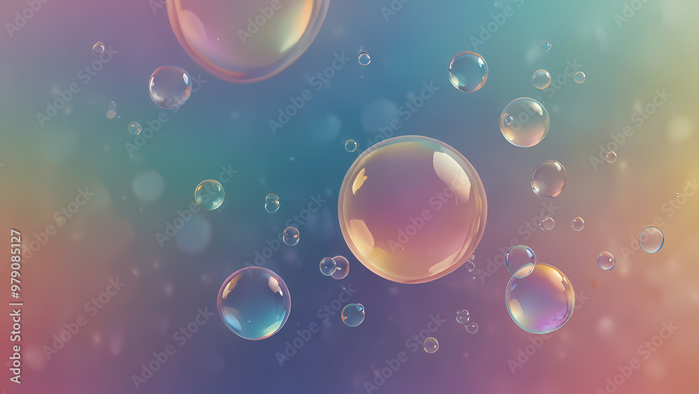 Dreamy, abstract background filled with soft, transparent bubbles floating in a gradient sky Dreamy, abstract background filled with soft, transparent bubbles floating in a gradient sky