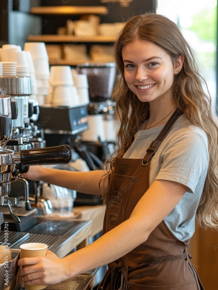 Barista preparing espresso in a cozy local café during the afternoon, showcasing excellent coffee-making skills and friendly service Barista preparing espresso in a cozy local café during the afternoon, showcasing excellent coffee-making skills and friendly service