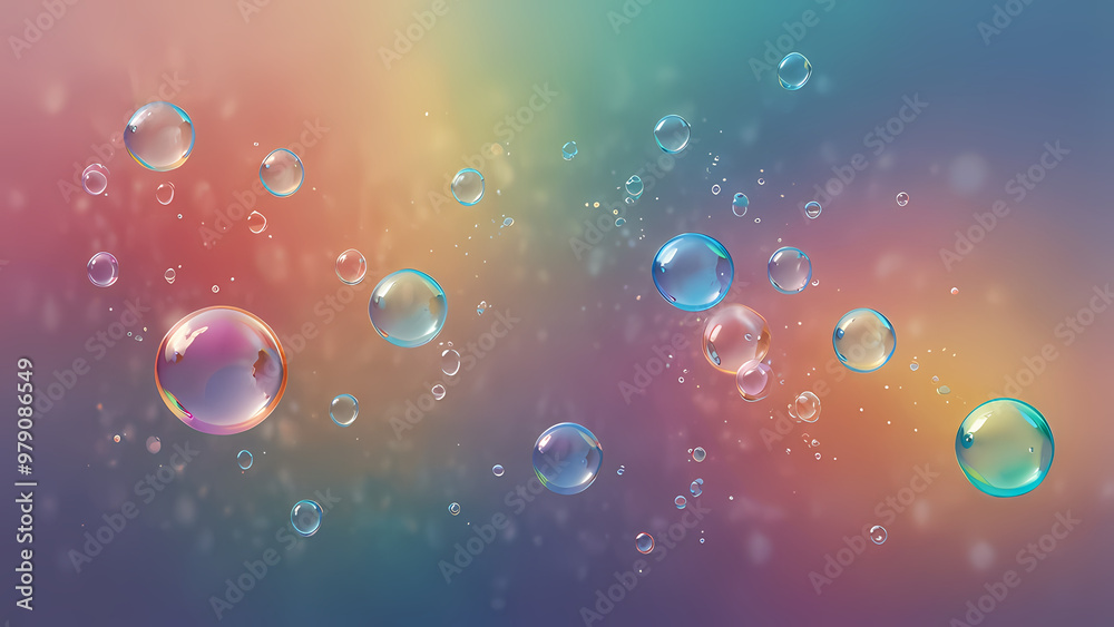 Dreamy, abstract background filled with soft, transparent bubbles floating in a gradient sky Dreamy, abstract background filled with soft, transparent bubbles floating in a gradient sky